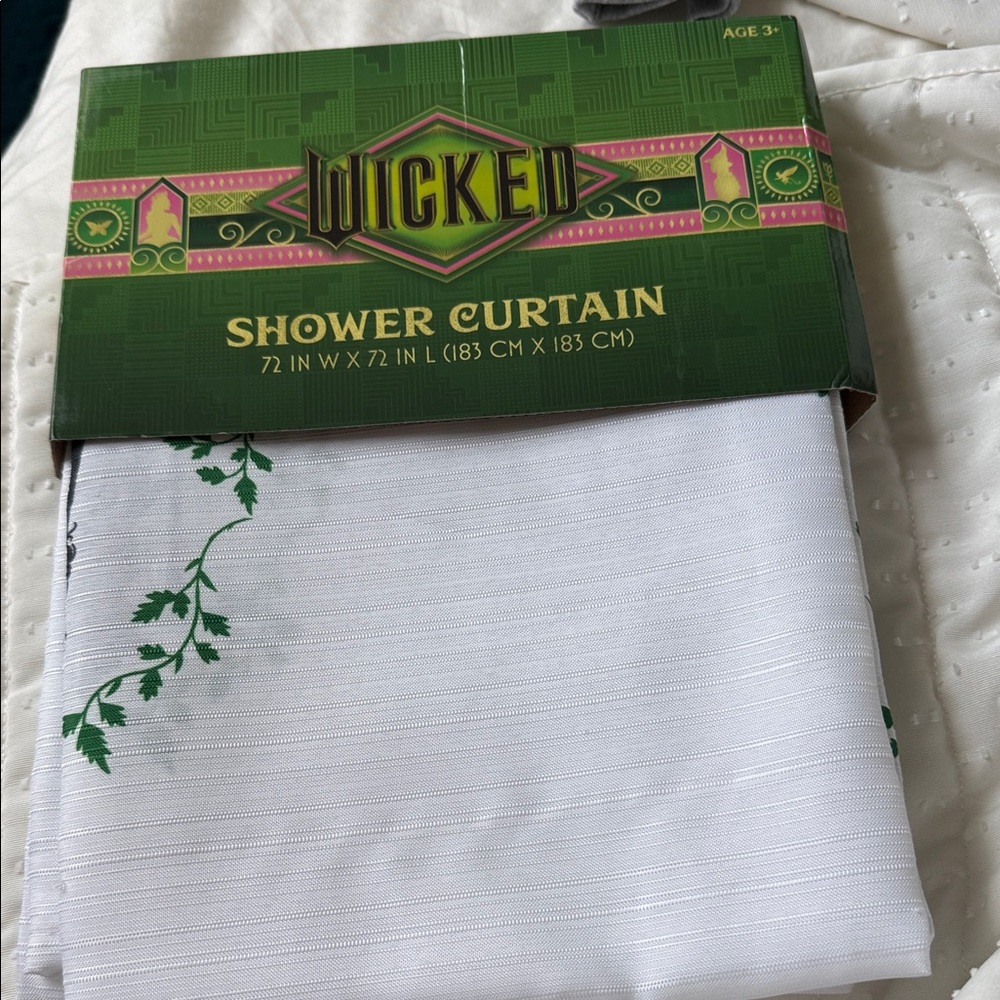 Wicked White Shower Curtain with Green Vine Accent